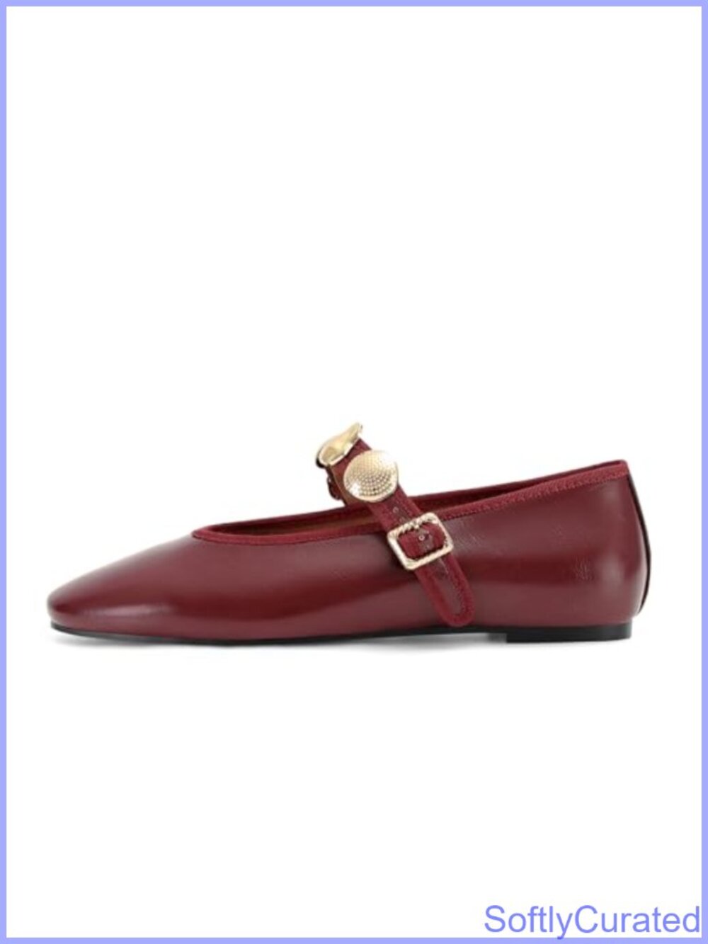 Studded Mary Jane Ballet Flats Faux Leather Buckle Strap Round Toe Women's